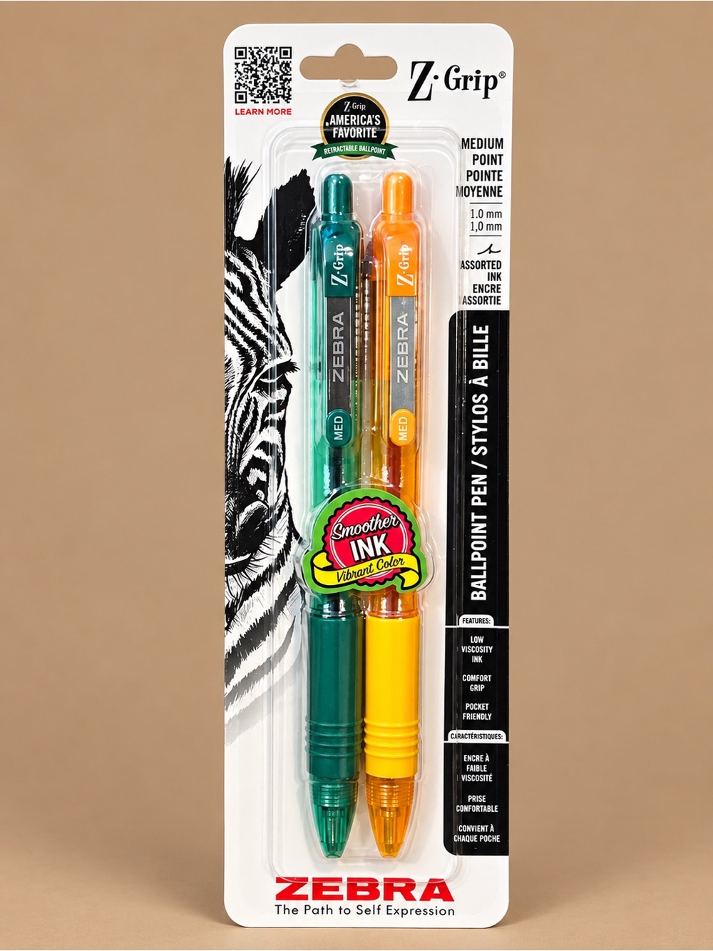 Zebra Z-Grip Retractable Ballpoint Pens, Medium Point